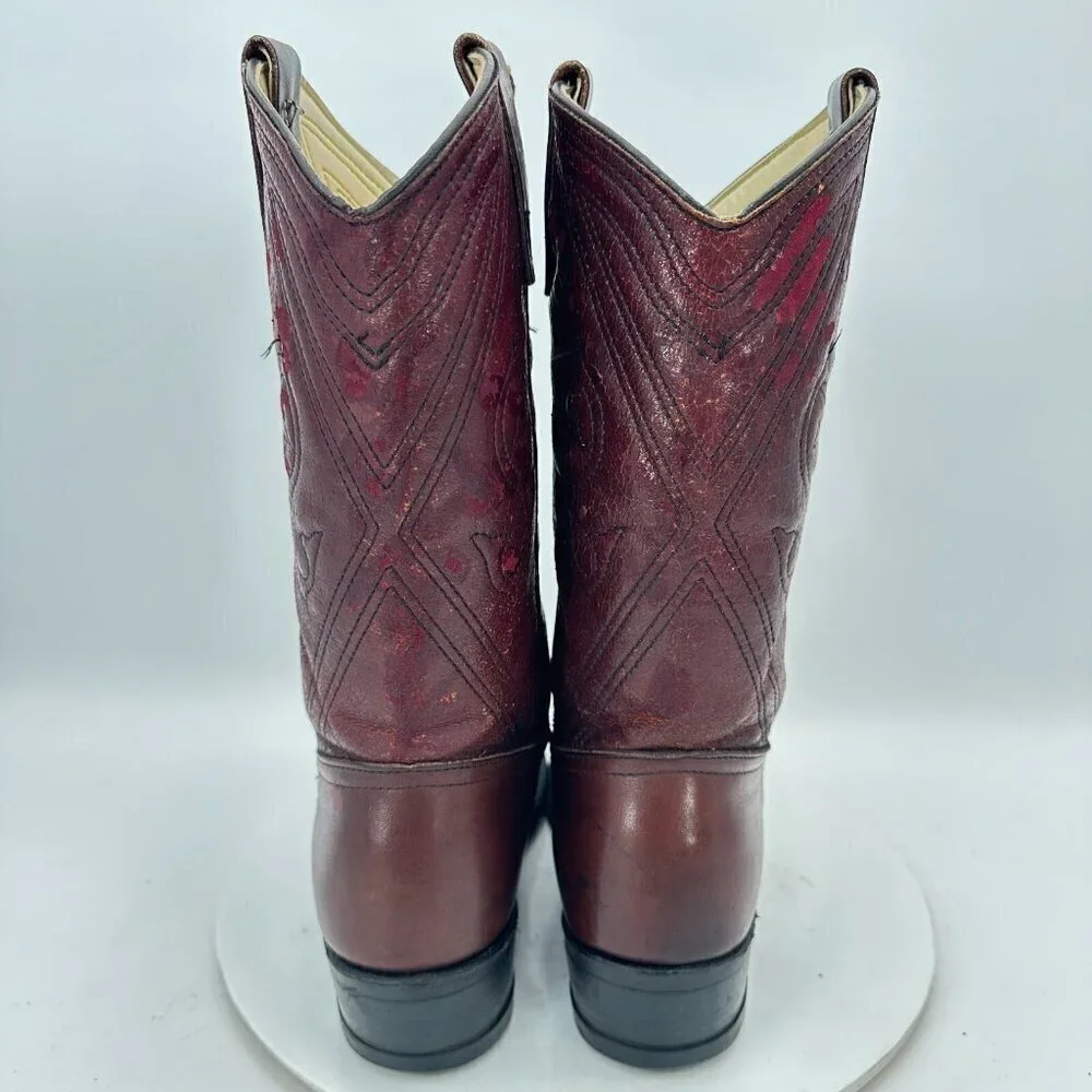 Miragum Men Size 10D Brown Burgundy Leather Slip Resistant Pull On Western Boot